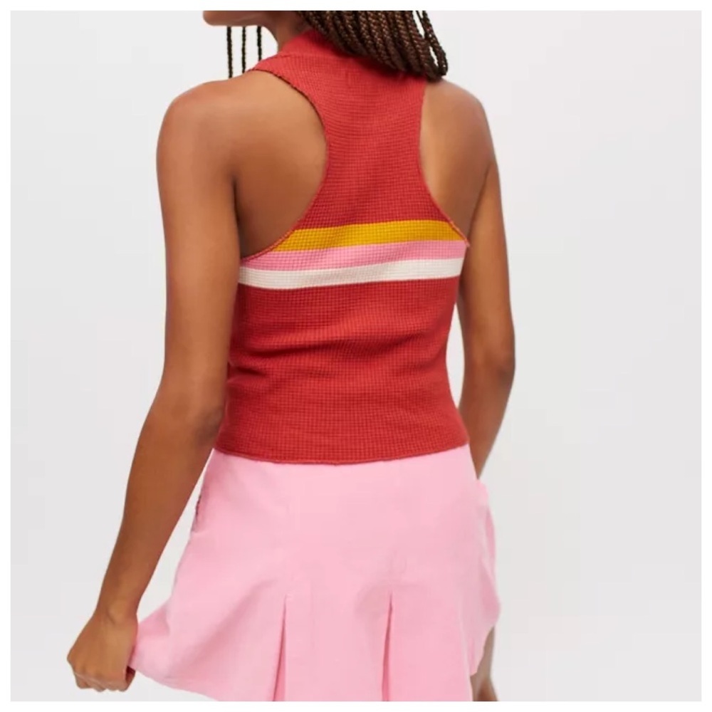 BDG Paula Waffle Racerback Tank in Red - Picture 5 of 7
